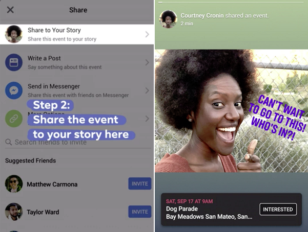 Facebook testa la condivisione degli eventi nelle Stories